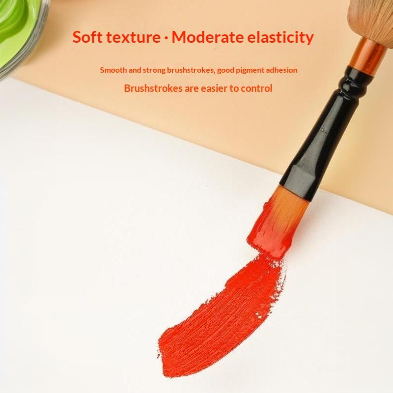 10 Pcs Orange Handle Nylon Bristle Watercolor Brush Set with Canvas Bag for Kids Adult DIY Handcraft Painting