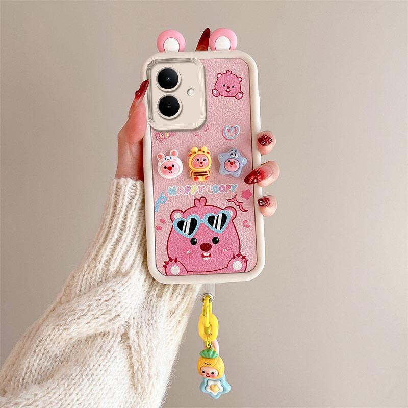 KEYSION Cute Ear 3D Cartoon Case for TECNO Spark Go 2 with Bracelet Soft Silicone Shockproof Phone Cover for Tecno Pop 10