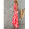 Women Summer Slash Neck Long Dresses Ladies Fashion Floral Printing Ruffle Hem Pleated Bodycon Party Maxi Dress