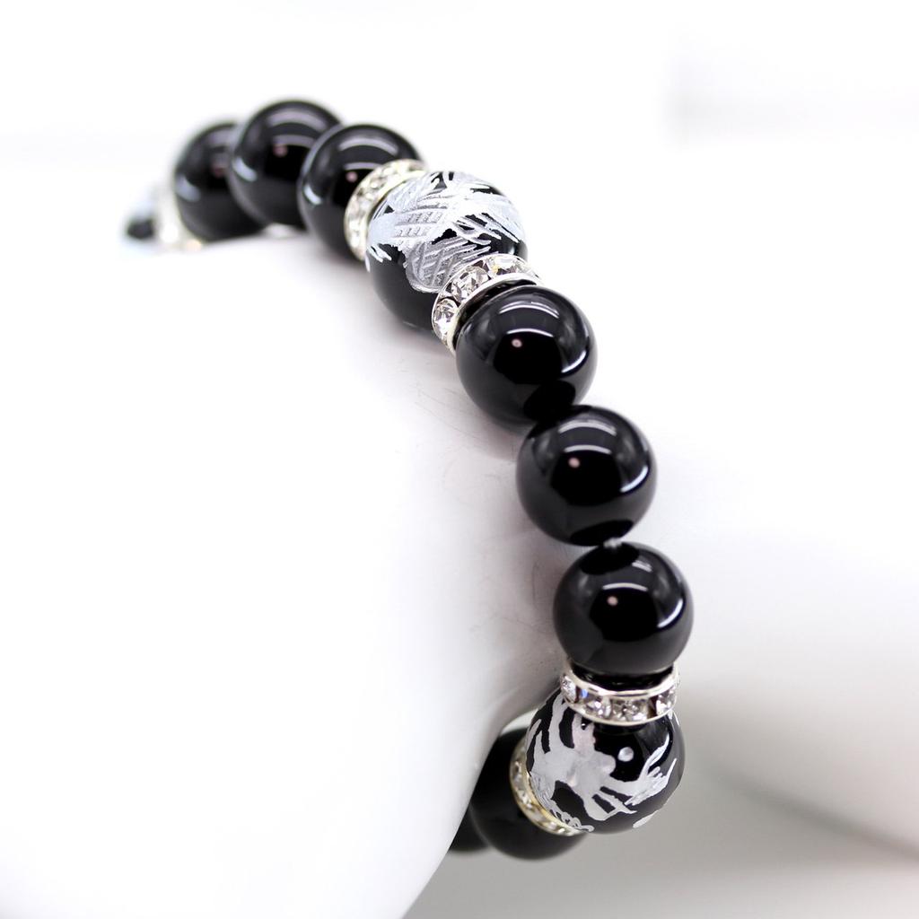 [Ishiki] Amulet Natural Stone Pair Bracelet Onyx 12mm Four Divine Beasts Crystal 10mm Four Divine Beasts 2-piece set with Paulownia wood box [b181]