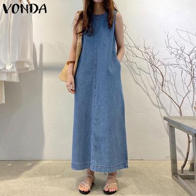 Women's Summer Round Neck Sleeveless A-Type Solid Color Thin Long Dress