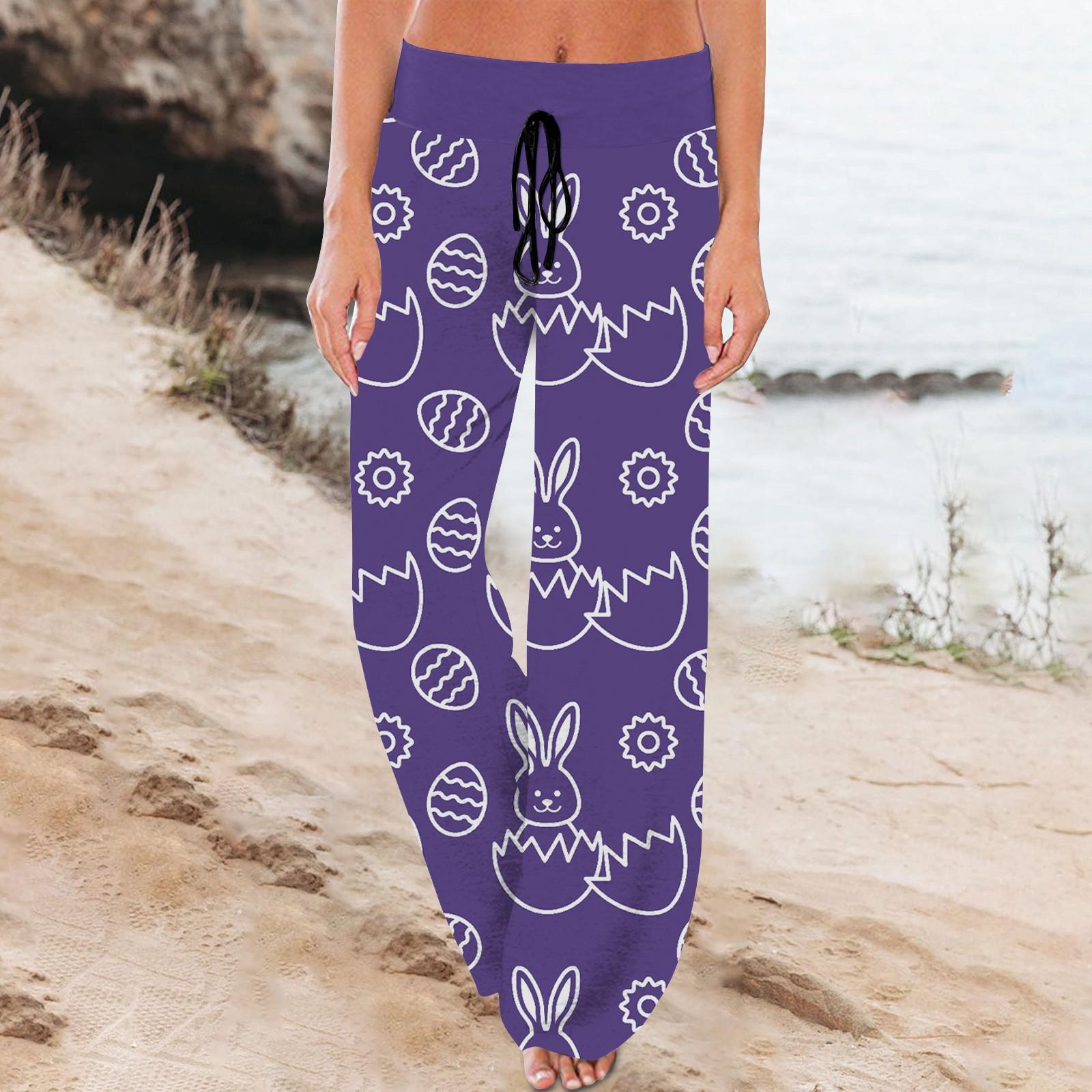

Женские повседневные модные удобные пижамные брюки с широкими штанинами и завязками с пасхальным принтом XL фиолетовый