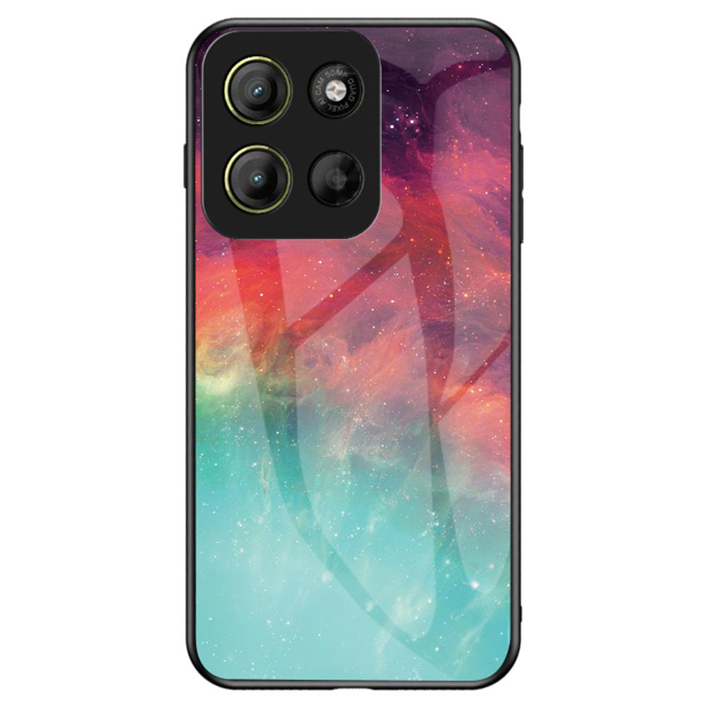 For Motorola Moto G15 4G Case Starry Sky Pattern Tempered Glass Phone Cover