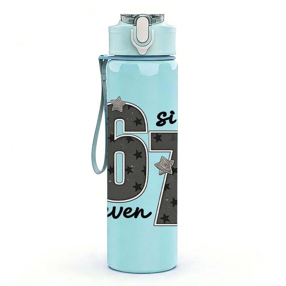 1PC Big 67 Number Retro Text Print 750ml Color Plastic Sports Water Bottle Leakproof Flip Straw Lid Suitable for Sports Office Home Use