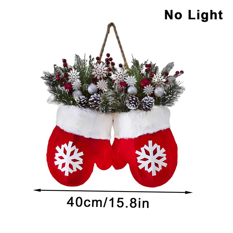 

Twinkling Christmas Mitten Wreath With 120 Led Lights & 10H Auto Timer,Christmas Wreath Front Door Artificial Garland D