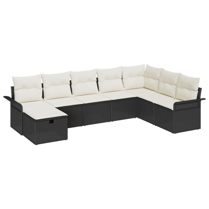 Ensemble de canapés de jardin 8 pièces avec coussins en poly rotin noir 3360258