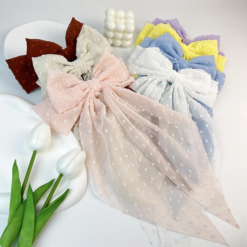 Fashion Chiffon Bow Hair Clip Elegant Women Solid Spring Clip Hair Pin Retro Bow Hairpins Simple Headband Girls Hair Accessories