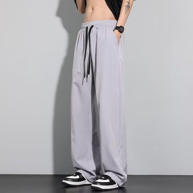 Ice silk men's pants straight loose trousers trendy brand large size sports quick-drying summer thin casual trousers
