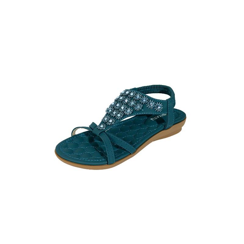 New Sandals with Hand Embroidered Thread, Rhinestones, Oversized Clip On Flat Shoes