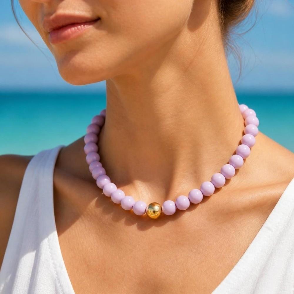 Round Bead Necklace 16MM Beads Bohemian Necklace Trendy Bead Choker for Women
