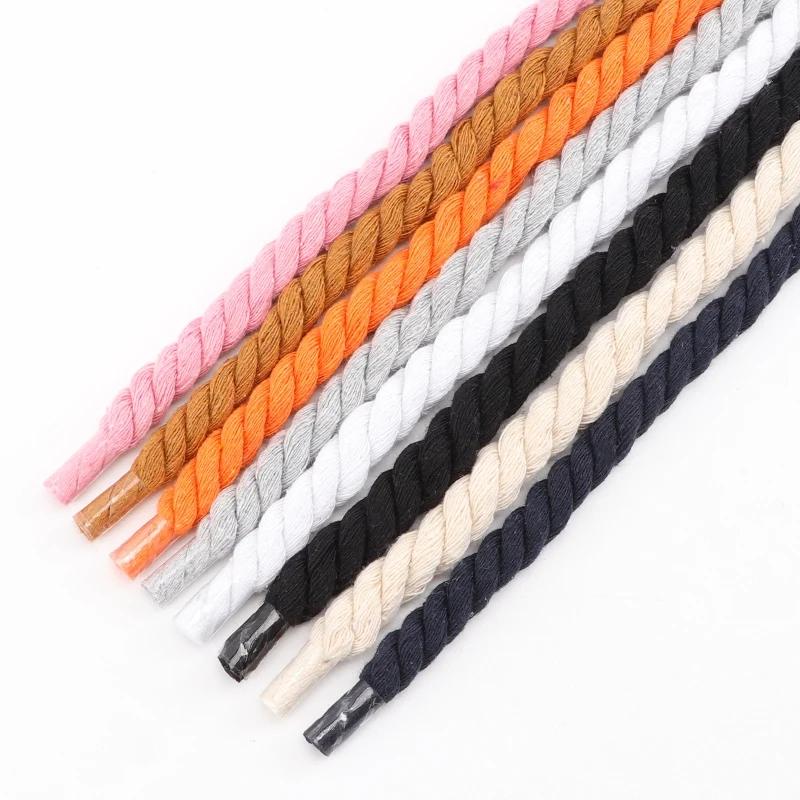 Quality Round Shoelaces Hand-woven 0.8CM Shoelace Three-strand Cotton Rope Solid Color Bold Cotton Twist Decoration Shoe Laces