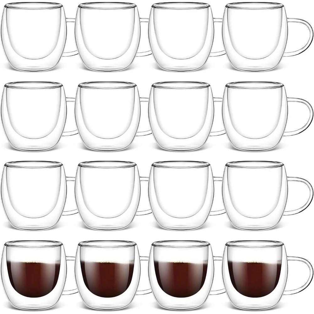 15 Pcs Double Walled Espresso Cups Insulated Clear Tea Cups with Handle Glass Coffee Mug