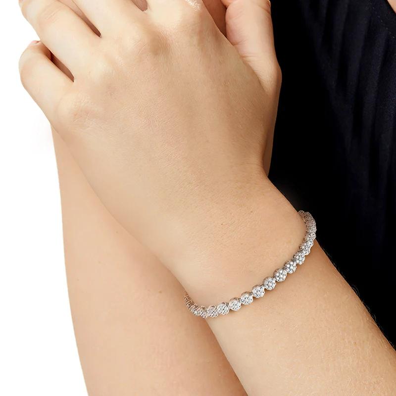 Smyoue Brilliant Cut Flower Moissanite Tennis Bracelet for Women 1.5mm Gem Full Diamond 925  Silver Plated 18K Jewelry