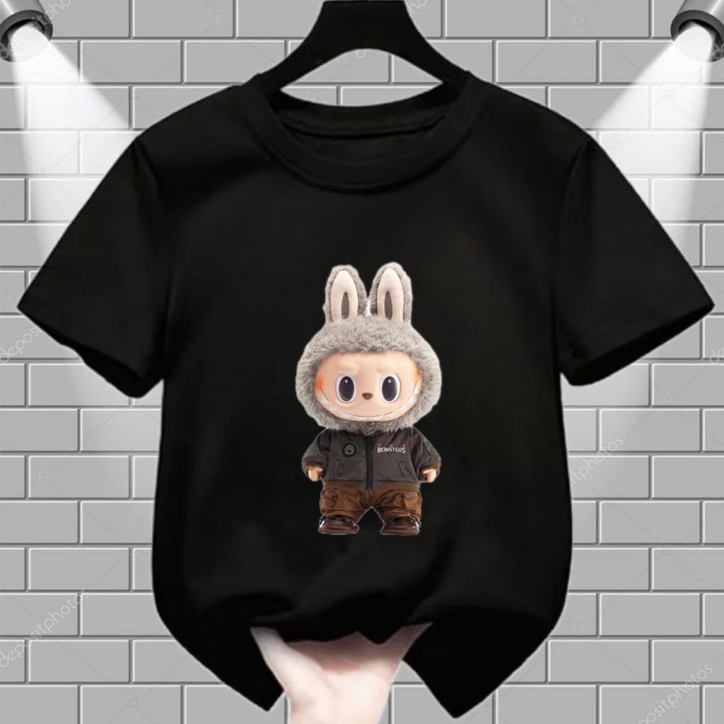 2025 Popular Children's Clothing Short Sleeved LABUBU Adventure Outfit Pattern Round Neck T-shirt Cartoon Style Girl's Top