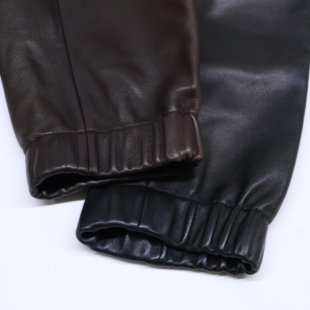 FENDI FPG185 bi-color zip-up lamb leather Jacket 48 Black x brownUsed