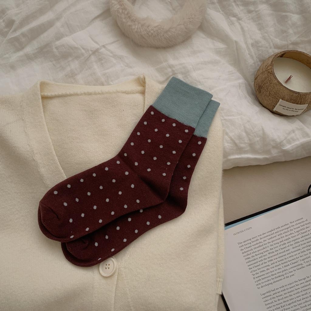 Female Autumn and Winter New Products All Match Polka Dot in The Tube Pile Socks