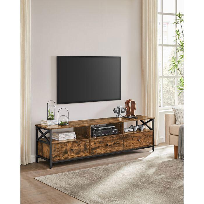 VASAGLE Meuble TV pour Télévision jusqu'à 80 Pouces, Support Télé, 178 x 40 x 50 cm, Cadre en Acier, Marron Rustique et Noir