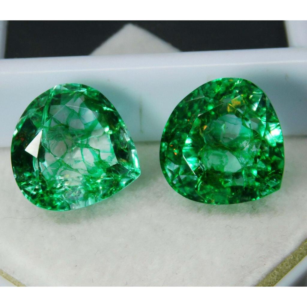 Natural Green Emerald Loose Gemstone 16.14 ct Pear Shape Pair for Jewelry Making and Gem Collections