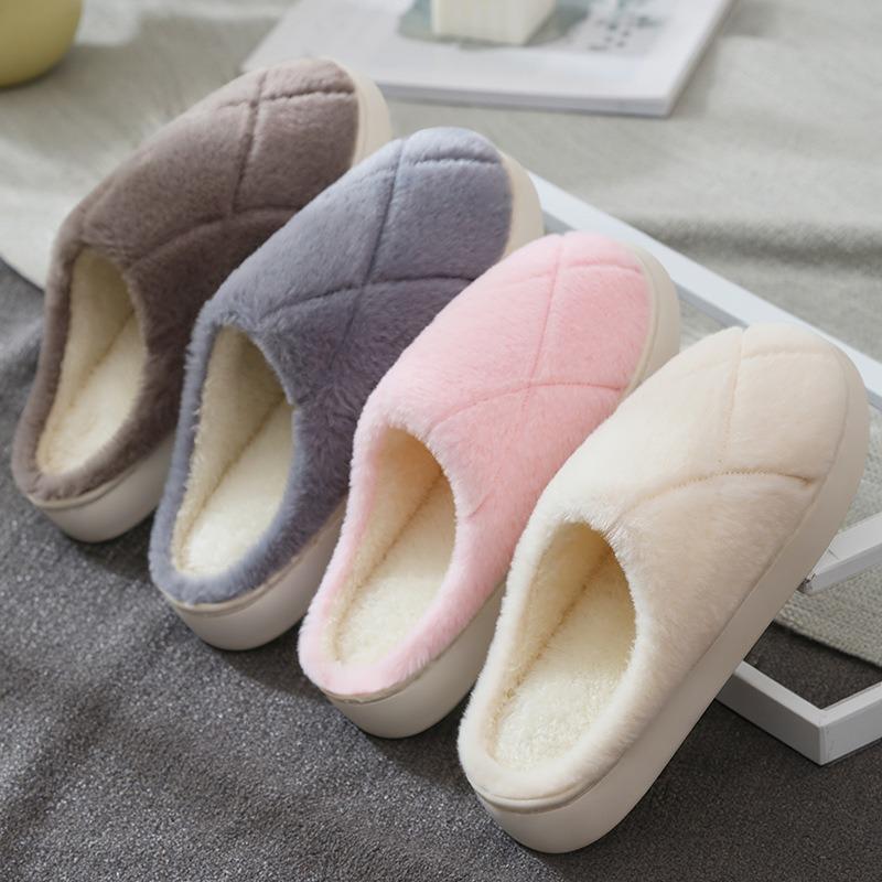 New Cross Plush Cotton Slippers Women's Autumn and Winter Non-slip Indoor Home Thick Bottom Warm Cotton Drag Men's