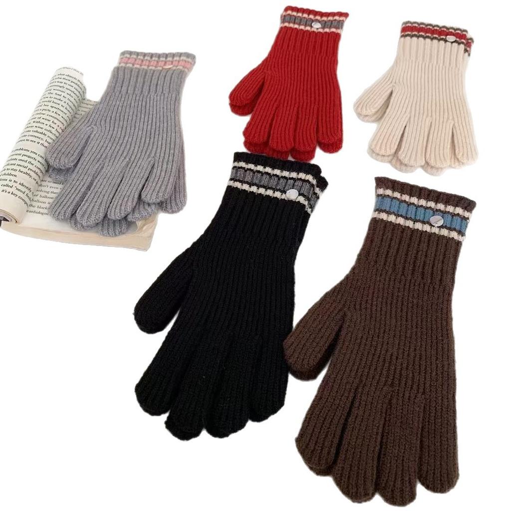 Retro Striped Arctic Fleece Split Fingers Gloves Knitted Wool Autumn and Winter Cold Protection Outdoor Riding Solid Color Touch Screen