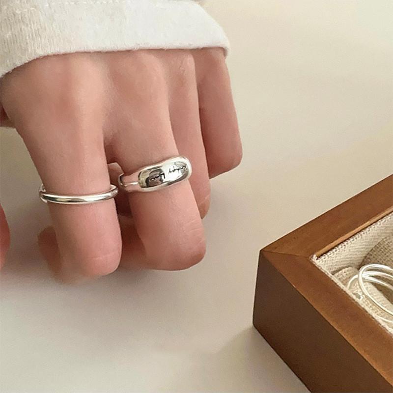 Stylish Korean Wide Letter Ring For Women Geometric Design Adjustable Copper Fashion Accessory