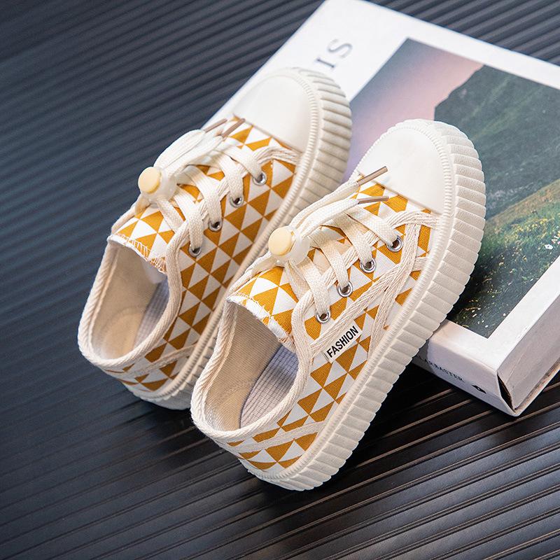 2025 medium and older children's sports shoes boys' bottom anti-new children's canvas shoes girls' casual shoes biscuits skateboard shoes