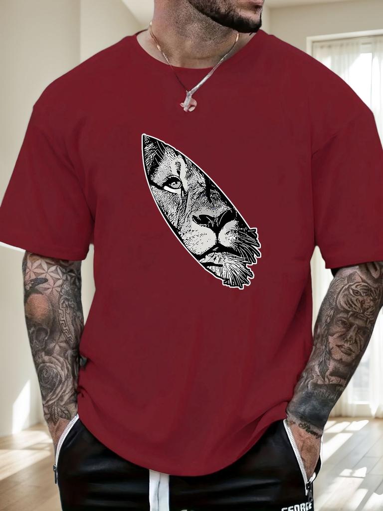 Mens Lion Head Graphic T Shirt Summer Soft Comfort Fit Oversized Daily Wear Tee