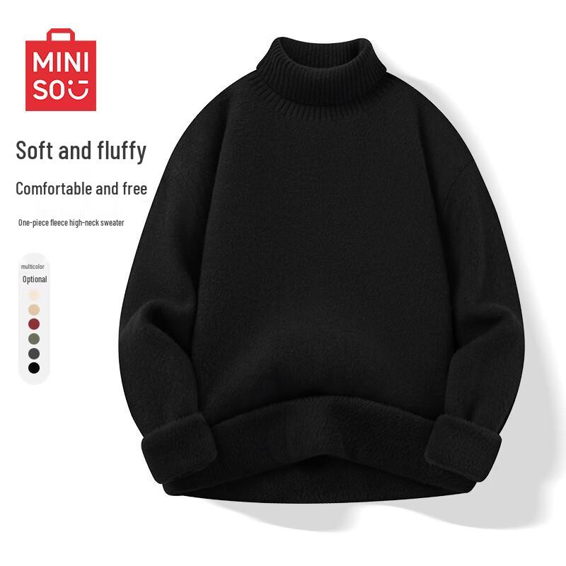 MINISO Men's Fleece-Lined Turtleneck Knit Sweater