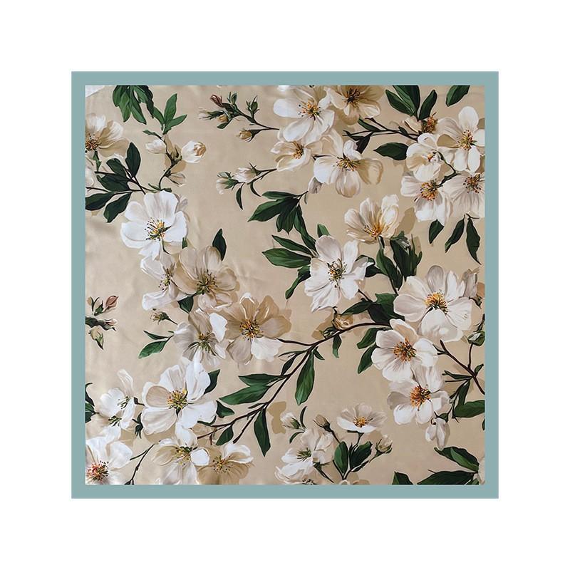 Fresh and literary magnolia flower satin square scarf versatile temperament small silk scarf women's spring and summer new models with small heads