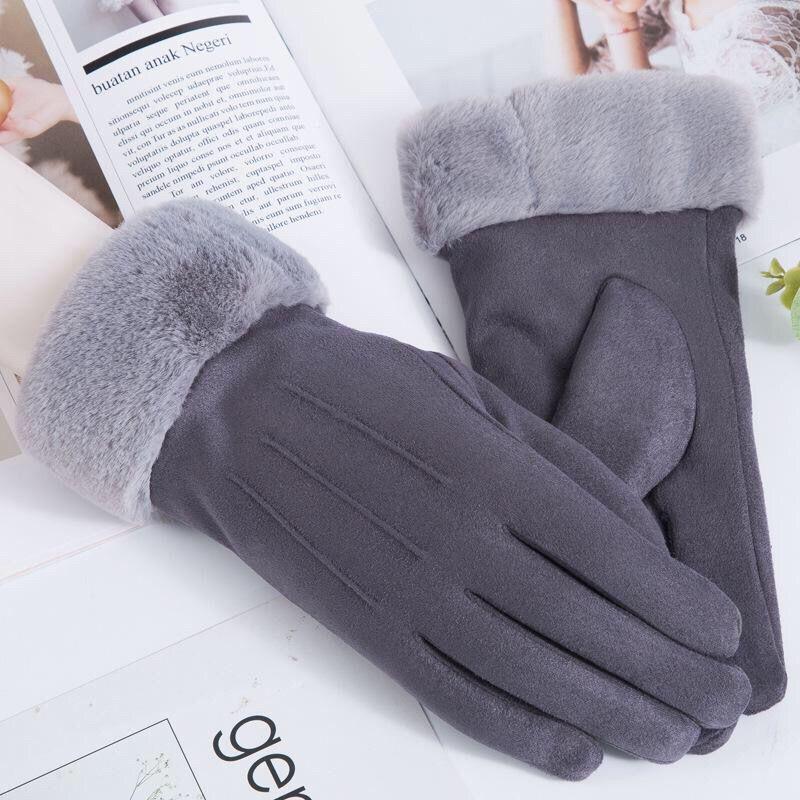 Women's Winter Cycling Gloves: Cold-Proof, Thick, Warm, Cute Suede, Fleece-Lined, Windproof, Touchscreen-Compatible