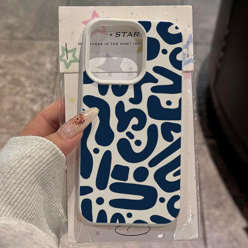 Vintage Blue Striped Print Lychee Texture Phone Case, Suitable for iPhone 17, 16, 15, Plus, Pro, Max Series Phones - Ideal for Gifting