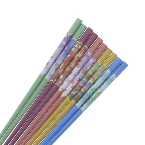Chopsticks for Guests, 5-Piece Set, Dry Lacquer Four Seasons Calendar Design, Made in Japan, Natural Wood, 23cm