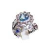 Blue Zircon Feather Ring Opening Adjustable Women's Ring No Fading Jewelry