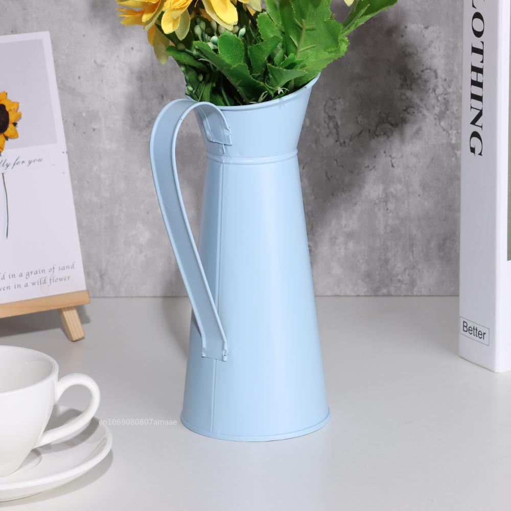 Flower Vase Tin Pitcher Jug Metal Wedding Garden Decoration Beautiful Retro Jug In Vintage Iron Flower Pot Dried Flower Holder
