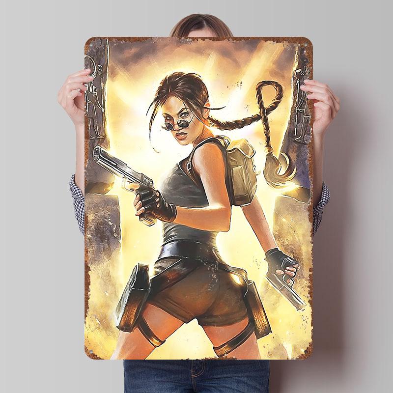 

Lara Croft Tomb Raider Poster Customized Wall Art Vintage Metal Signs Retro Tin Plaque for Man Cave Bedroom Decorations Decor 7.9x11.8In(20x30cm)