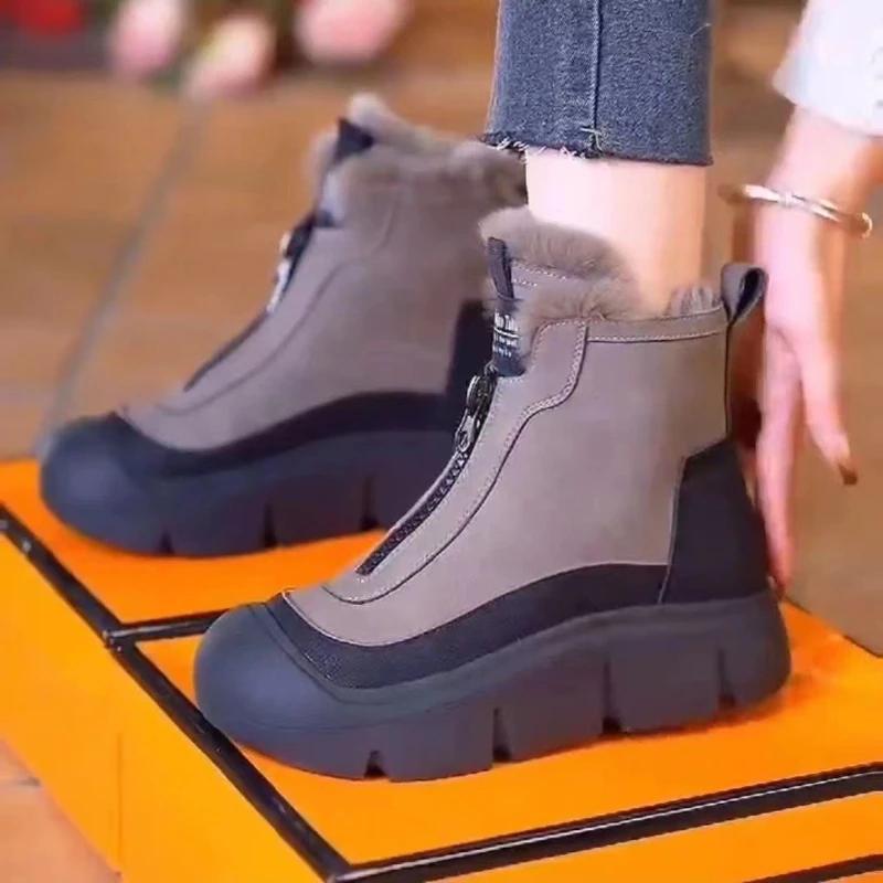 New Style Plus Velvet Warm Mid-cut Cotton Boots Winter Versatile Platform Shoes High Snow Boots Soft-soled Fashion Long Boots