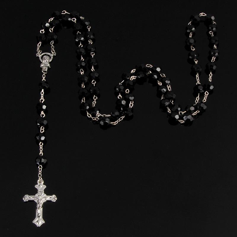 Rosario alla moda da 8 mm collana da donna alta qualità fai da te Gesù Croce Cristiana collana e ciondolo catena lunga gioielli gioielli