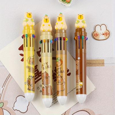 Back To School Season 5pcs 0.5mm Cute Kapibala Ten-color Press Pen Multi-color Pen Multi-function Color Ballpoint Pen High-value Signing Pen