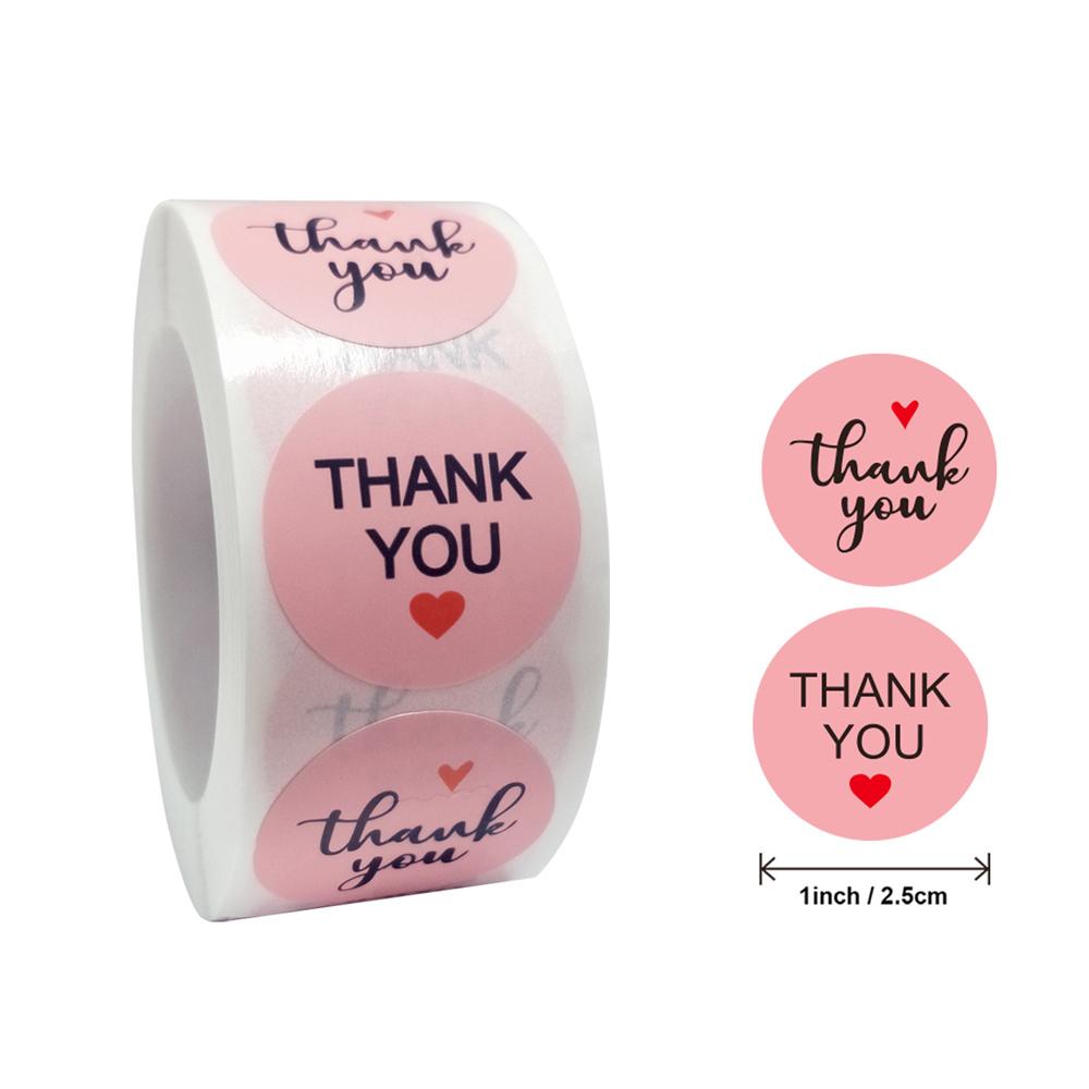 100-500pcs Thank You Sticker Envelope Seal Scrapbook Sticker Pink Heart Cute Round Sticker Stationery Label Stickers