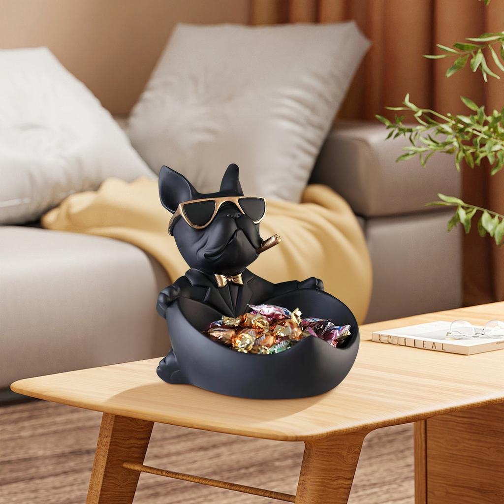 Animal Statue Room Modern Storage Basket, Small Accessory Decoration Rack, Candy, Dog With Tray