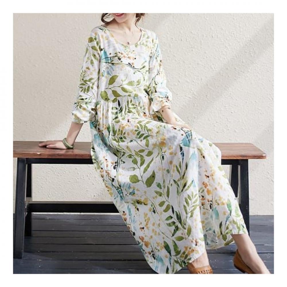 Navava Women Round Neck Flower Long Dress No729