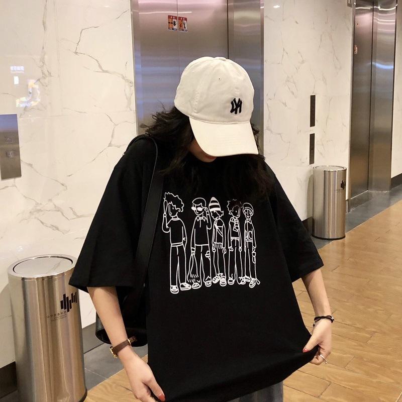 Short-sleeved T-shirt for Women Loose Korean Student College Style Tops Bestie Summer New Base Shirt for Women