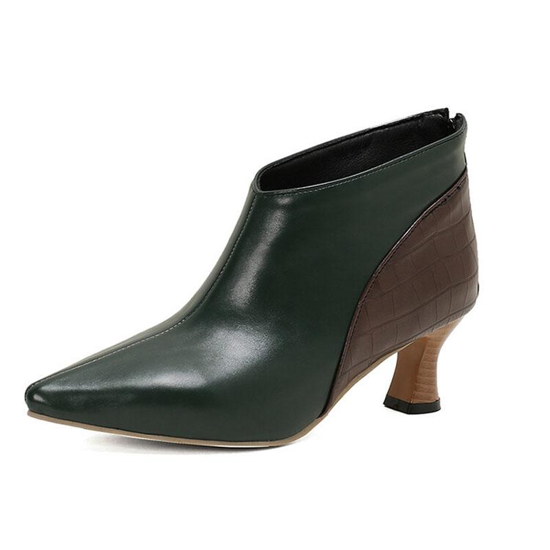 Women Pumps Fashion Leather Shoes Back Zipper Spring Autumn Short Ankle Boots Lady Patchwork Design Pointed Toe Booties WSH5043