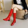 Shoes Red patent leather boots women's autumn and winter new thick heel sleeve tall women's boots pointed versatile women's large size