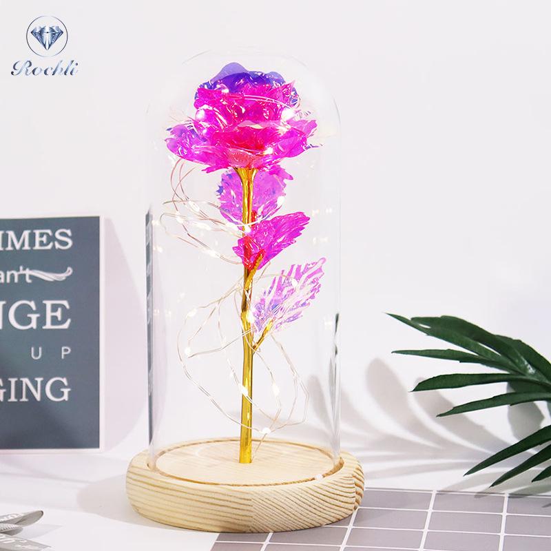 Gold Foil Rose Eternal Flower Glass Cover Gift for Valentine's Day, Christmas, New Year