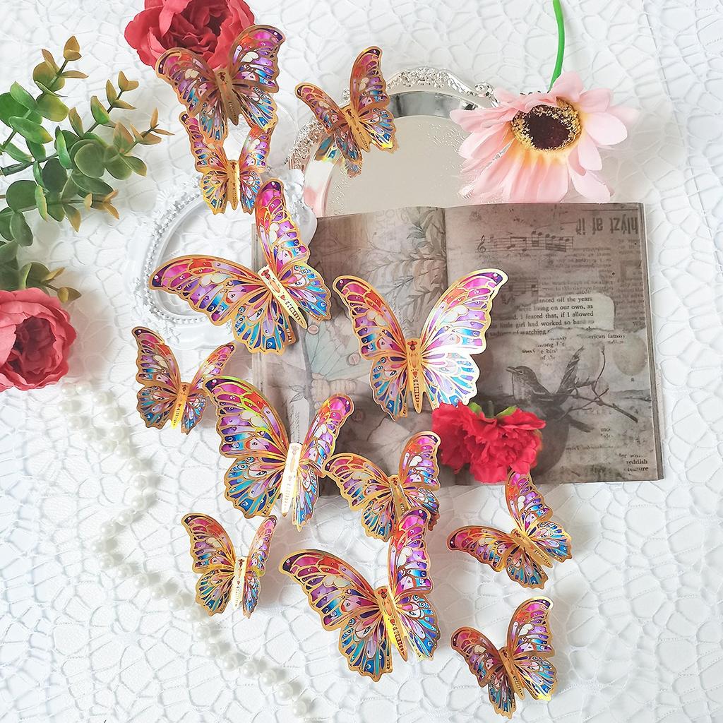 12 PCS 3D Butterfly Wall Decor Laser Butterfly Decorations for Birthday Party Cake Decorations Butterfly Wall Decor Stickers for Baby Shower Decals