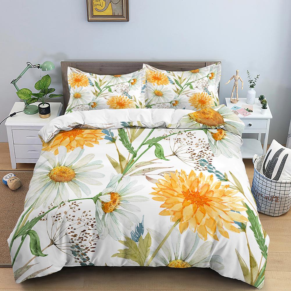 Daisy King Queen Duvet Cover Flowers Butterfly Bedding Set For Kids Teens Adults White Floral Theme 2/3pcs Polyester Quilt Cover