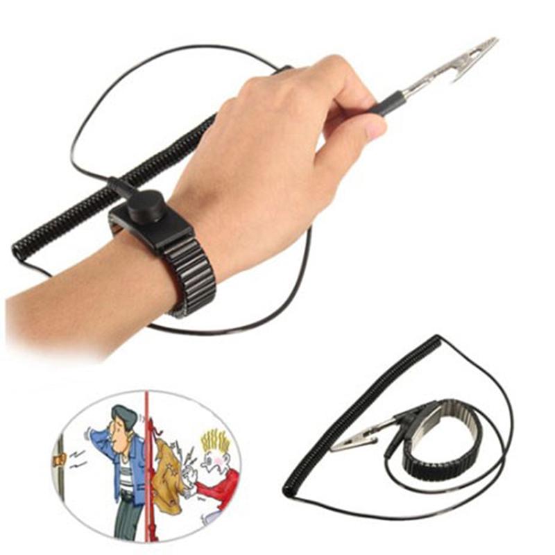 1Pcs Black Metal Wired Anti-Static Bracelet Anti-Static Wrist Strap
