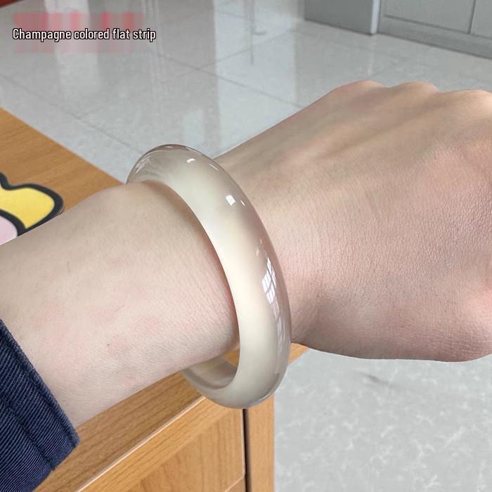 Women s Madagascar Agate  Jade Bracelet - Champagne Chalcedony  Lychee Jelly Fluorescent Design