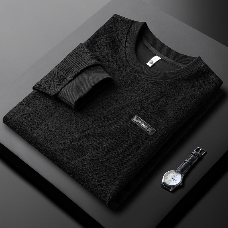 Men s Winter Round Neck Sweatshirt - Apricot, Warm, Thick, Casual, Long Sleeve, Small Logo, High-Quality Fashionable Style 4XL